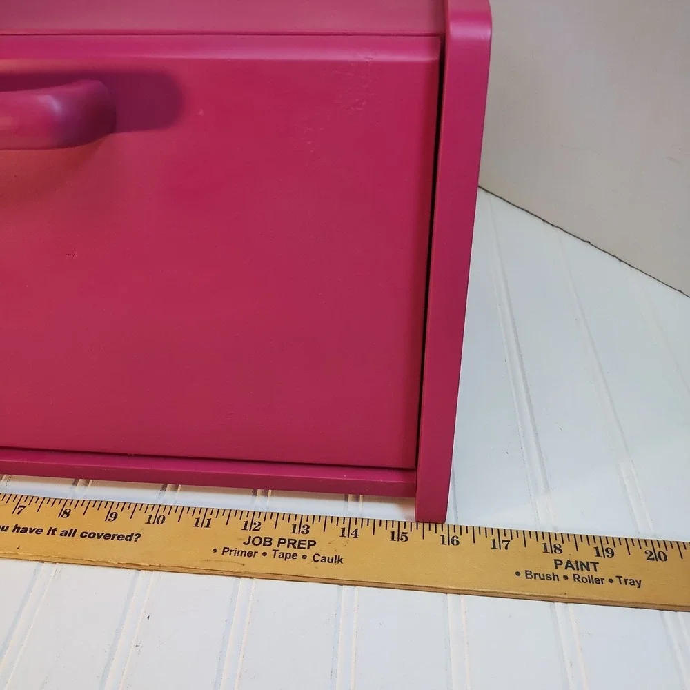 Vintage Wood Bread Box Drop Front Door Fuschia Pink Farmhouse Cottage Kitchen